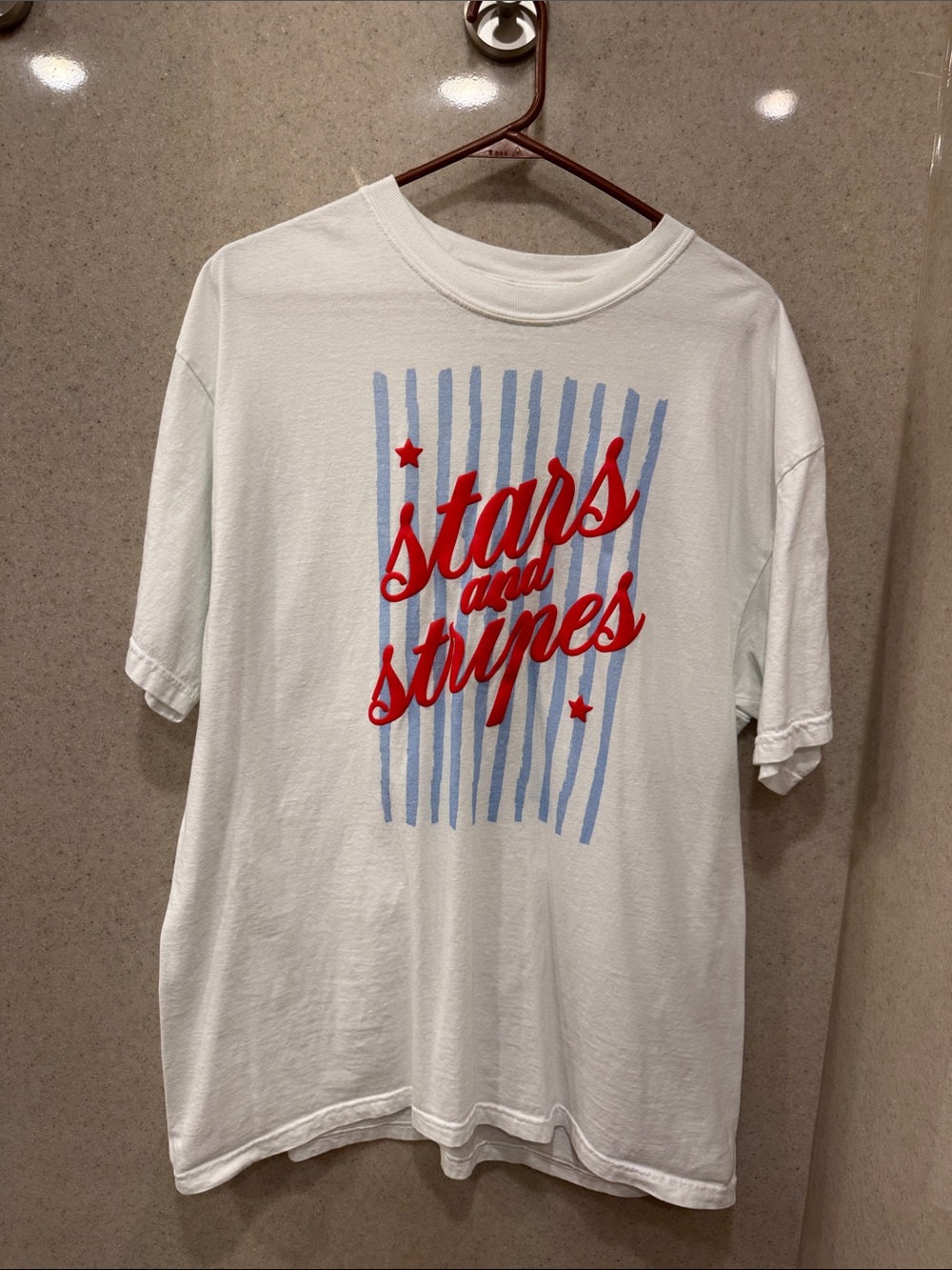 Comfort Colors Stars and Stripes Graphic Tee - White with Red & Blue Print